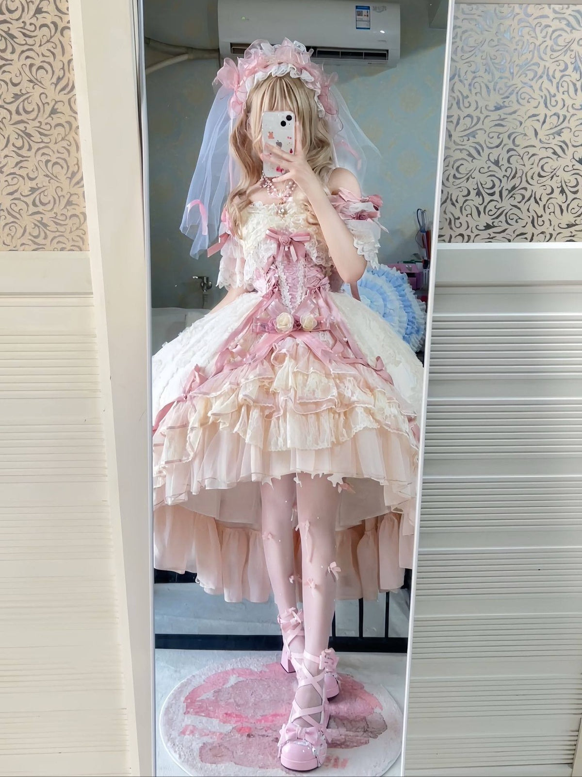 Sweet Lolita Pink Rose Dress Set - Lace Princess Birthday Gown