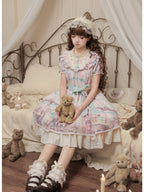 Cinnamon Pink Doll Lolita Bear Print OP Set with Bonus Accessories