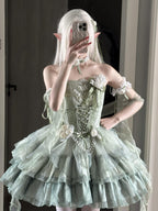 Green Forest Wizard of Oz Lolita Wedding Dress Full Set with Train