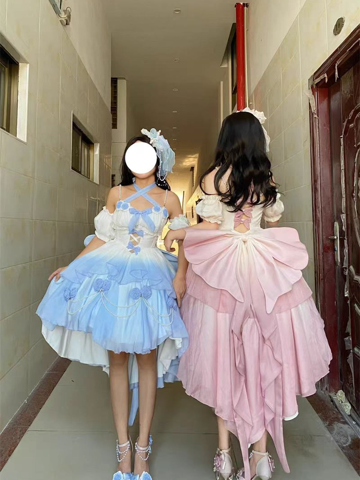 Elegant Blue Gradient Lolita Dress: High-Low Princess Wedding Gown
