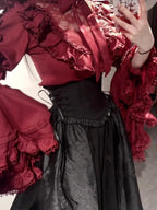 Gothic Red Black Lolita Dress Set with Hime Sleeve Blouse & SK