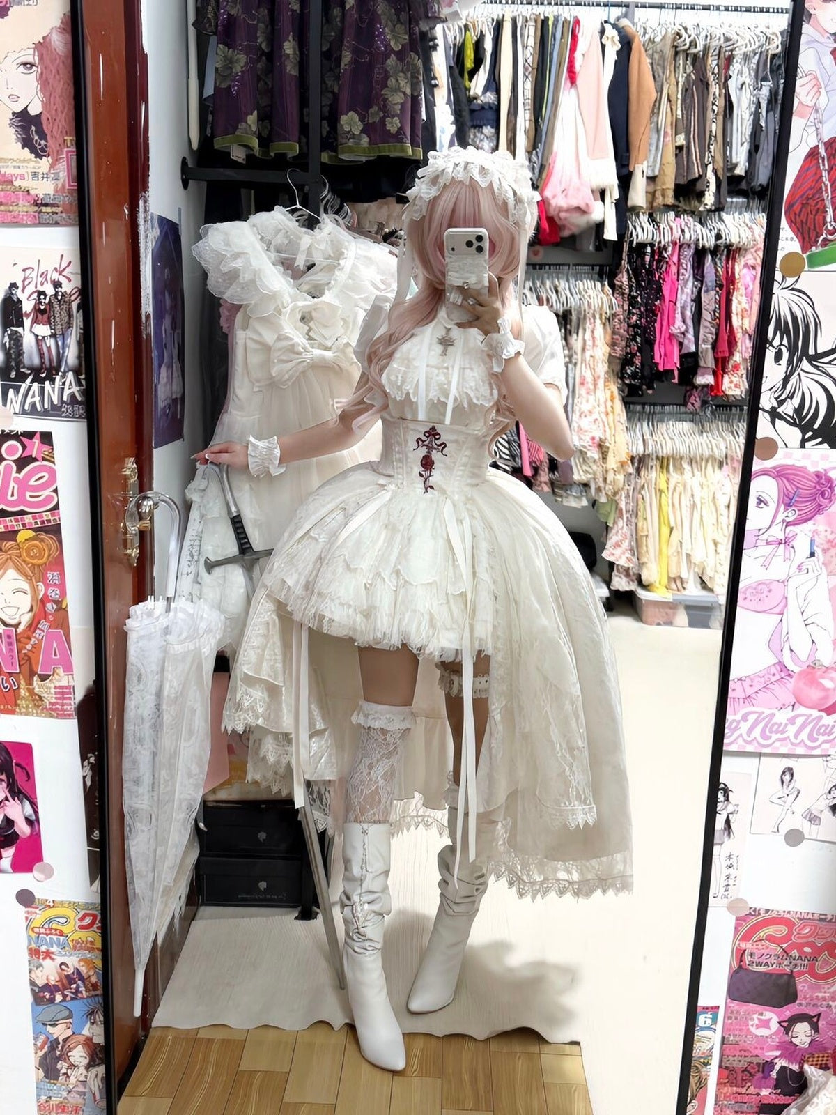 Gothic Lolita Cross & Thorns Dress Set - White Halloween Princess Outfit