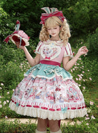 Pink & Green Alice Cat Vibes Heart-shaped Patch Sweet Lolita Dress with Apron Belt - Mewroco | CoyBunny