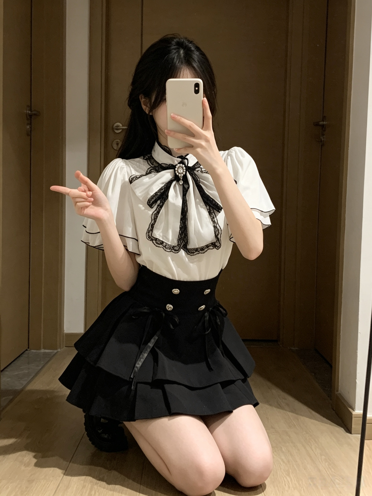 Cute White Jirai Kei School Girl Lolita Dress Short Sleeve Midi Skirt Set