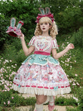 Pink & Green Alice Cat Vibes Heart-shaped Patch Sweet Lolita Dress with Apron Belt - Mewroco | CoyBunny