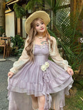 Purple Rose Themed High-Low Skirt Dress with Asymmetrical Train - Hard Candy | CoyBunny