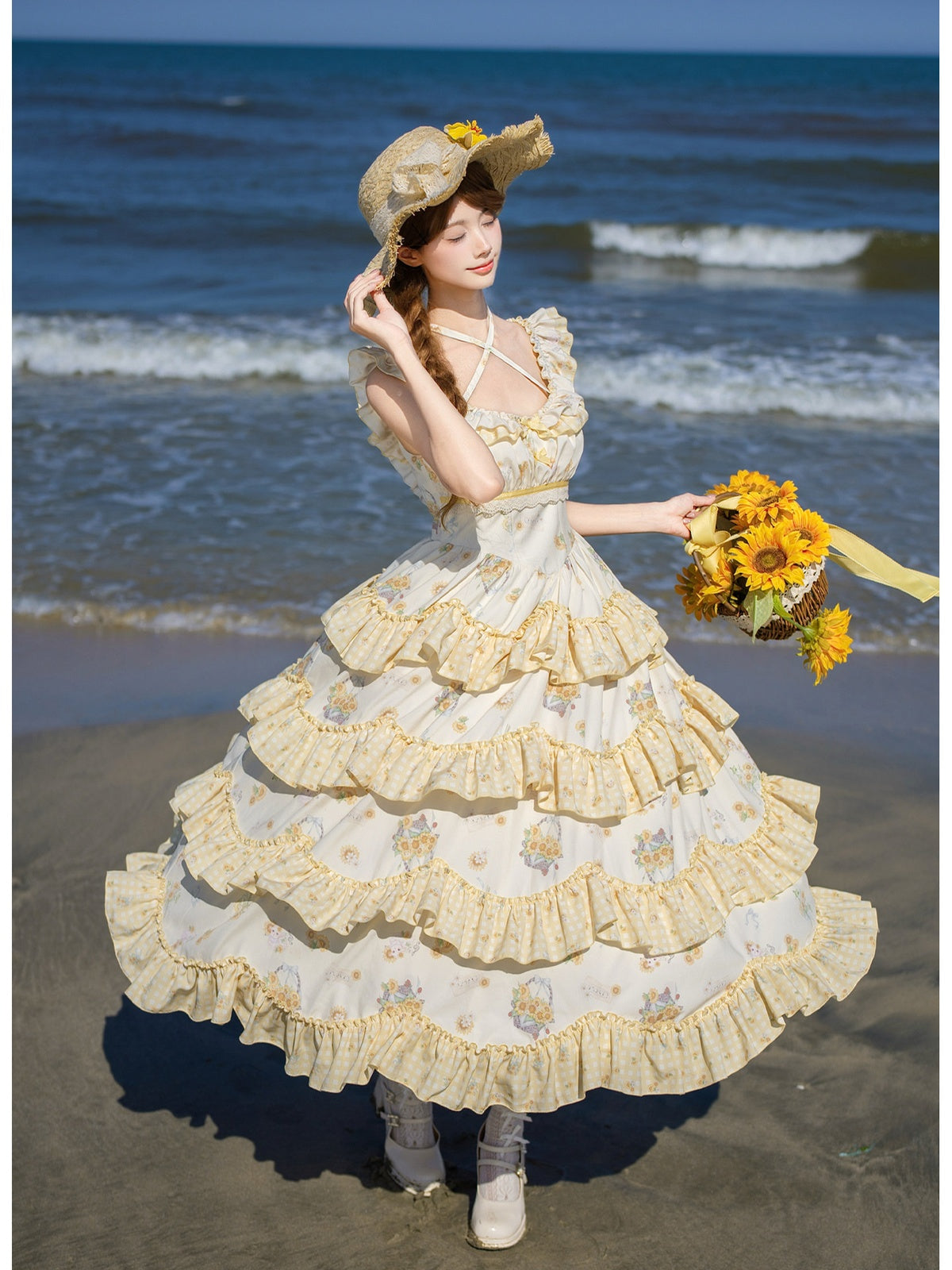 Long Print Halter Neck Lolita JSK with Detachable Padding