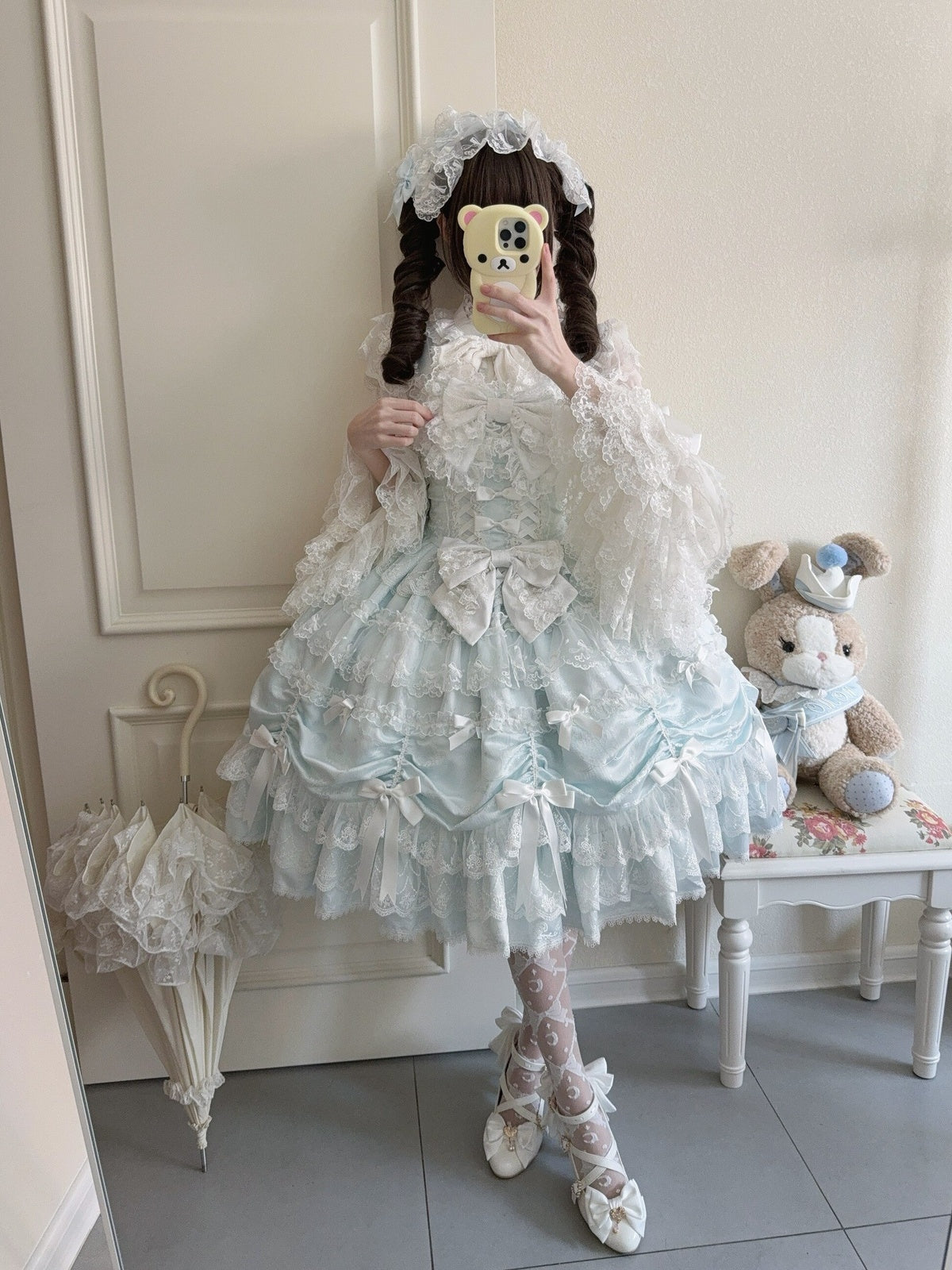 Blue Doll JSK Lolita Dress with Back Bow & Headband