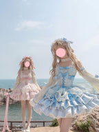Sweet Blue & Apricot Lolita JSK Dress: Princess Ballet Gown Set