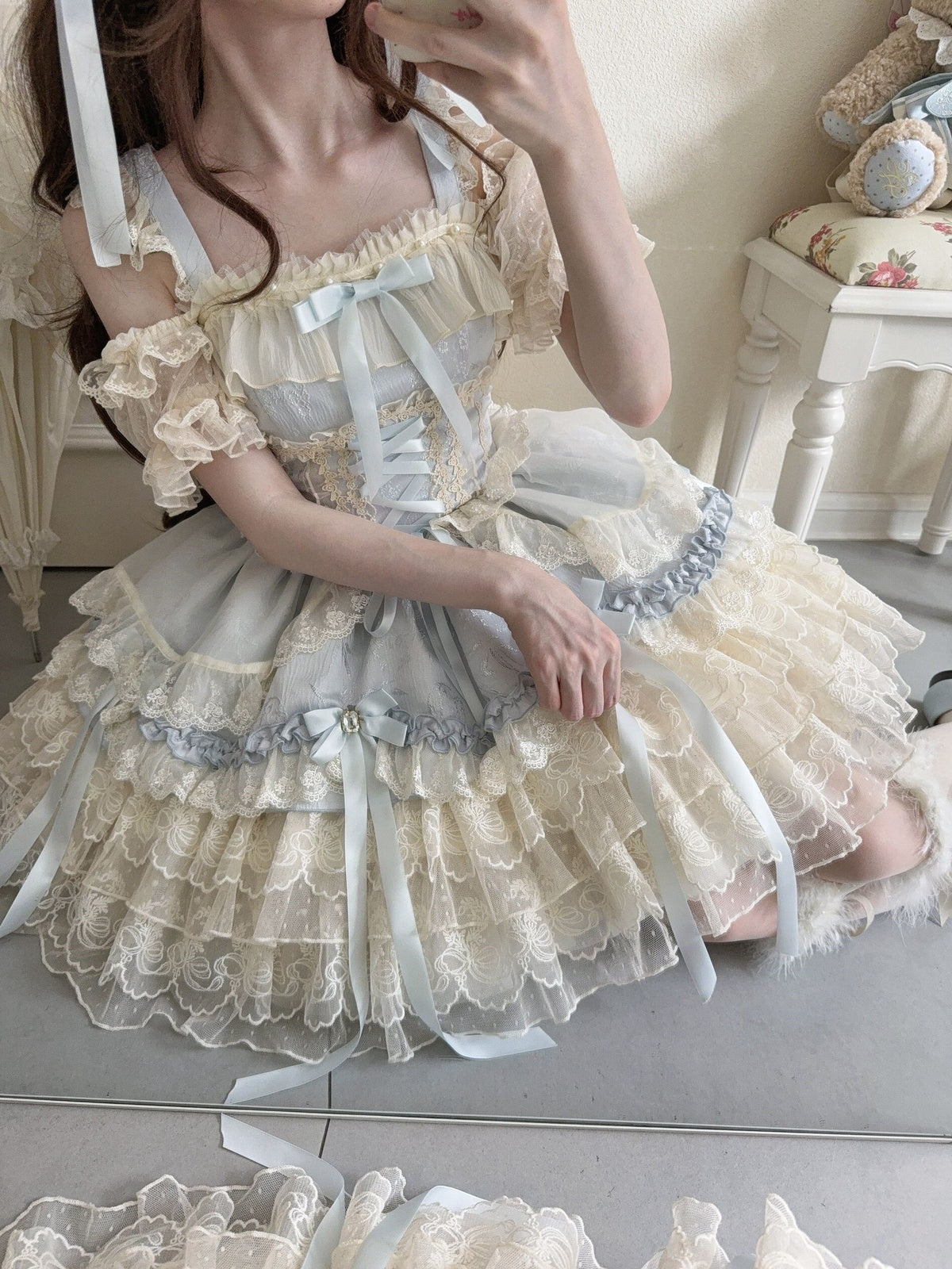 Blue Ballet Lolita JSK Dress with Train | Sweet Princess Gown