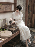 Off-White Embroidered Mermaid Cheongsam Lolita Set with Choker