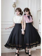 Black Off-White Color Block Lolita Long Dress with Rhinestone Necktie