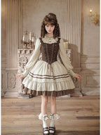 Short Ruffle Lolita OP Set with Corset, Drape & Brooch