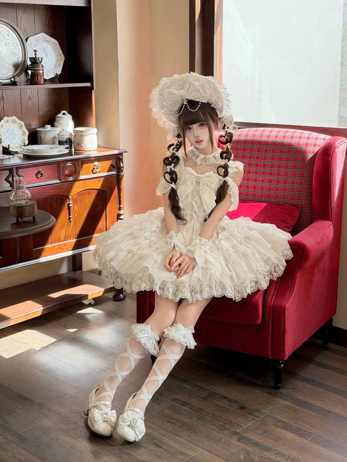 White Ballet Lolita JSK Dress with Back Bow | Suspender Gown