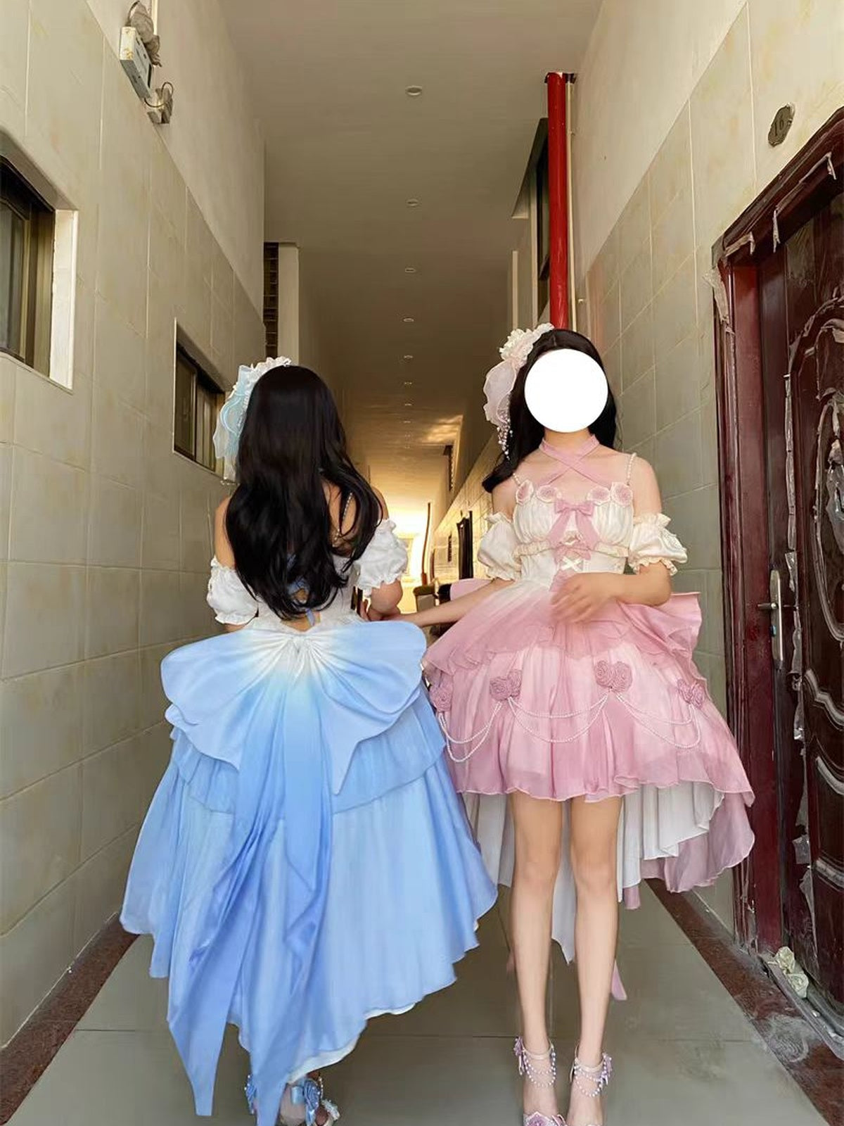 Elegant Blue Gradient Lolita Dress: High-Low Princess Wedding Gown
