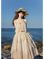 Off-White Lolita Camisole Top & Asymmetrical Skirt Set