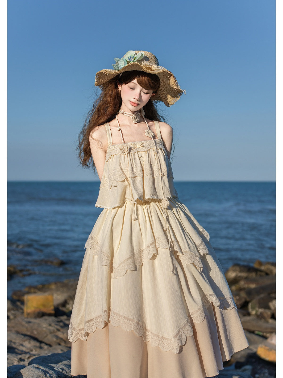 Off-White Lolita Camisole Top & Asymmetrical Skirt Set