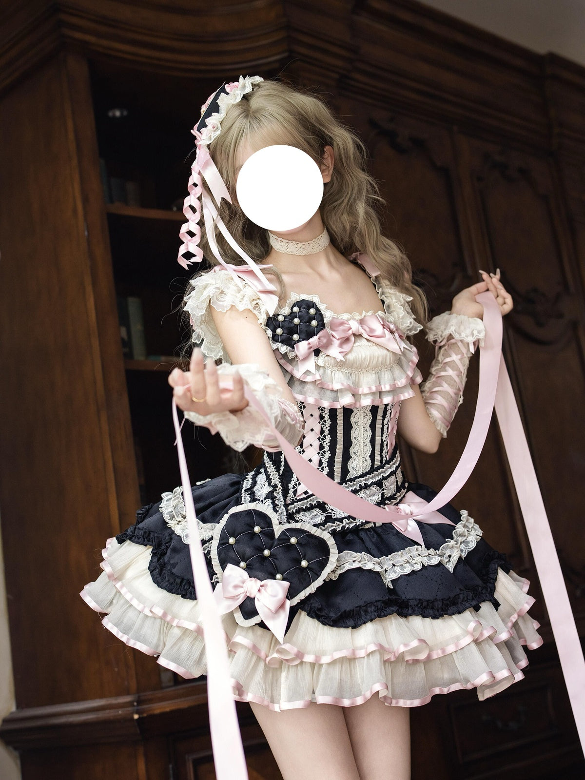 Sweet Ribbon Lolita Ballet JSK Dress - Black & Pink Princess Gown