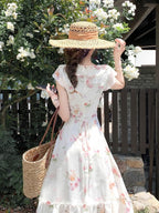 Apricot Summer Vacation Dress with Floral Pattern - Qchiwawameme | CoyBunny