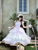 Sweet Mint Purple Lolita JSK Dress Lace Ruffle Floral Print Princess Jumper Skirt
