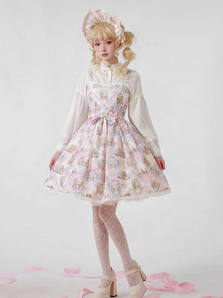 Rabbit Theme Sweet Lolita JSK Dress with Pink Diamond Print | CoyBunny