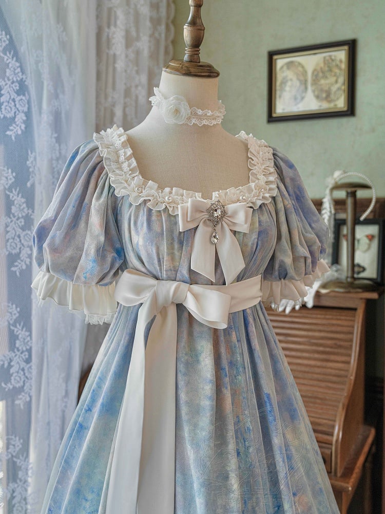 Blue Empire Waist Oil Painting Maxi Dress - Every Page of Poetry | CoyBunny