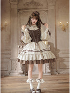 Short Ruffle Lolita OP Set with Corset, Drape & Brooch