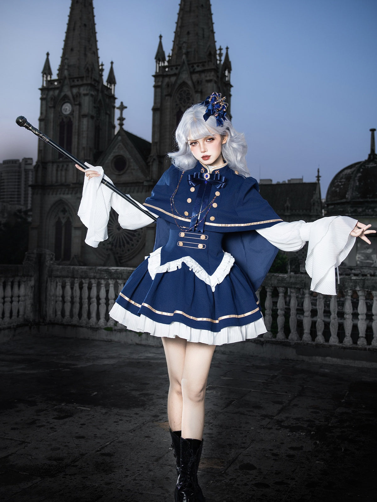 Short Court Lolita OP Set with Cape, Shoulder Chain & Brooch