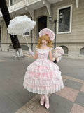 Pink Light Wedding Lolita JSK Dress with BNT Hat & Back Bow