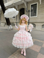Pink Light Wedding Lolita JSK Dress with BNT Hat & Back Bow