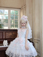 Blue Ballet Lolita JSK Dress with Crown Veil & Necklace