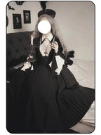 Black Gothic Nun Lolita OP Set with Cape & Necklace