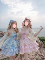 Sweet Blue & Apricot Lolita JSK Dress: Princess Ballet Gown Set