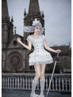 White Sweet Lolita Puff Skirt OP Set with Top Hat & Sleeves
