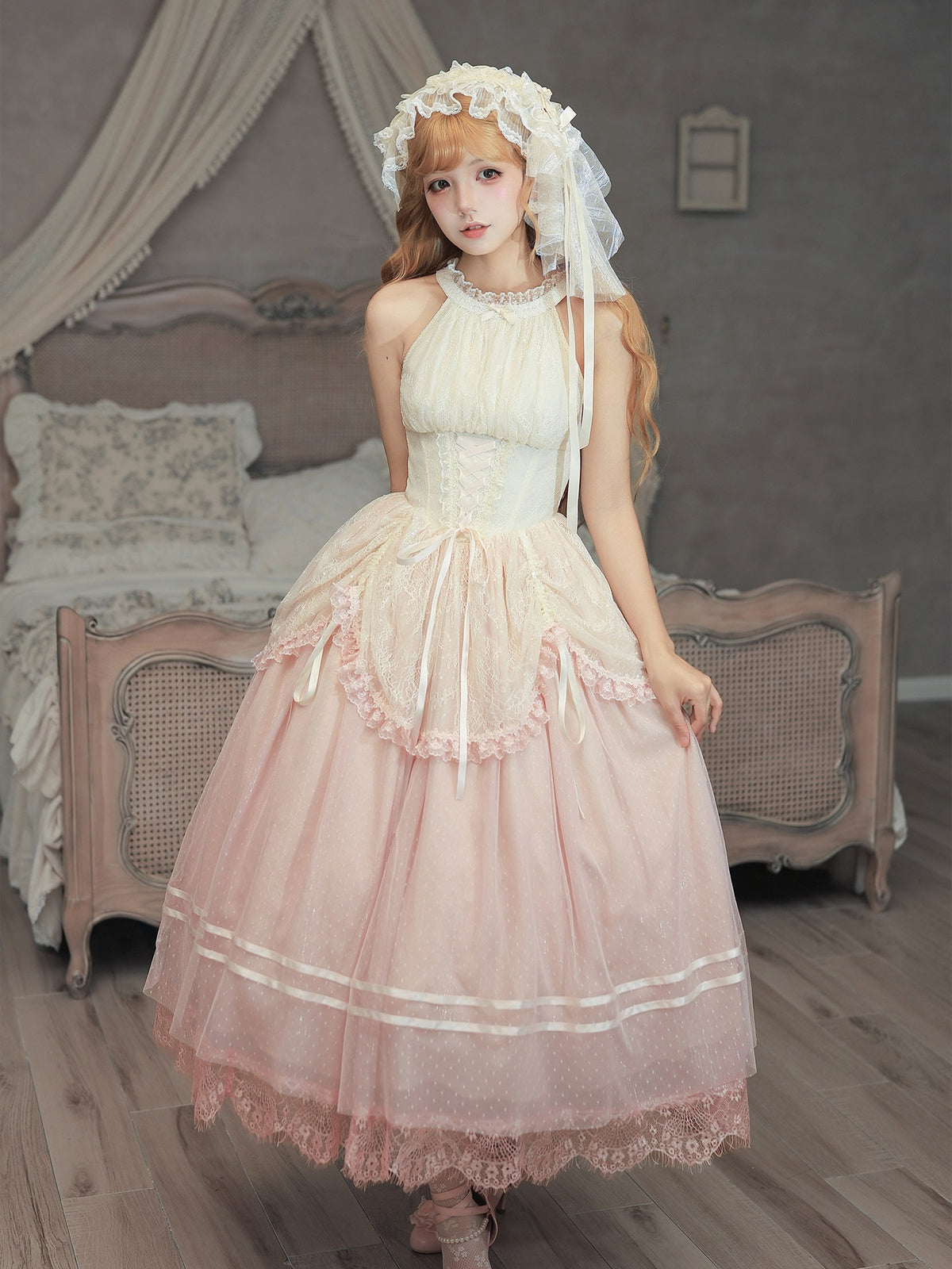 Pink Classic Lolita Halter Long JSK with Waist Boning