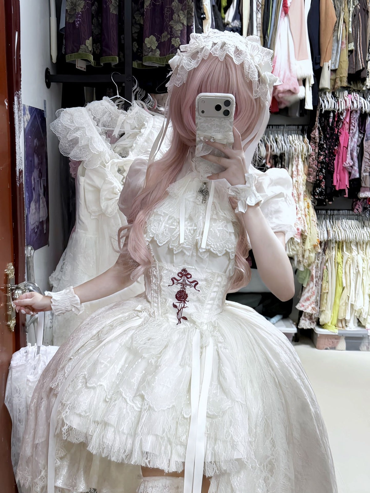 Gothic Lolita Cross & Thorns Dress Set - White Halloween Princess Outfit