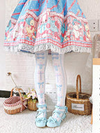 Black and Pink and Blue Sweet Lolita Cross and Bowknot Print Overknee Stockings | CoyBunny