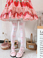 Black and Pink and Blue Sweet Lolita Cross and Bowknot Print Overknee Stockings | CoyBunny