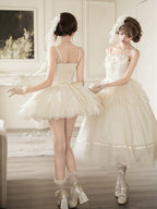 Boned Corset Waist Spaghetti Straps Dress Lolita JSK with Tiered Skirt - With PUJI | CoyBunny