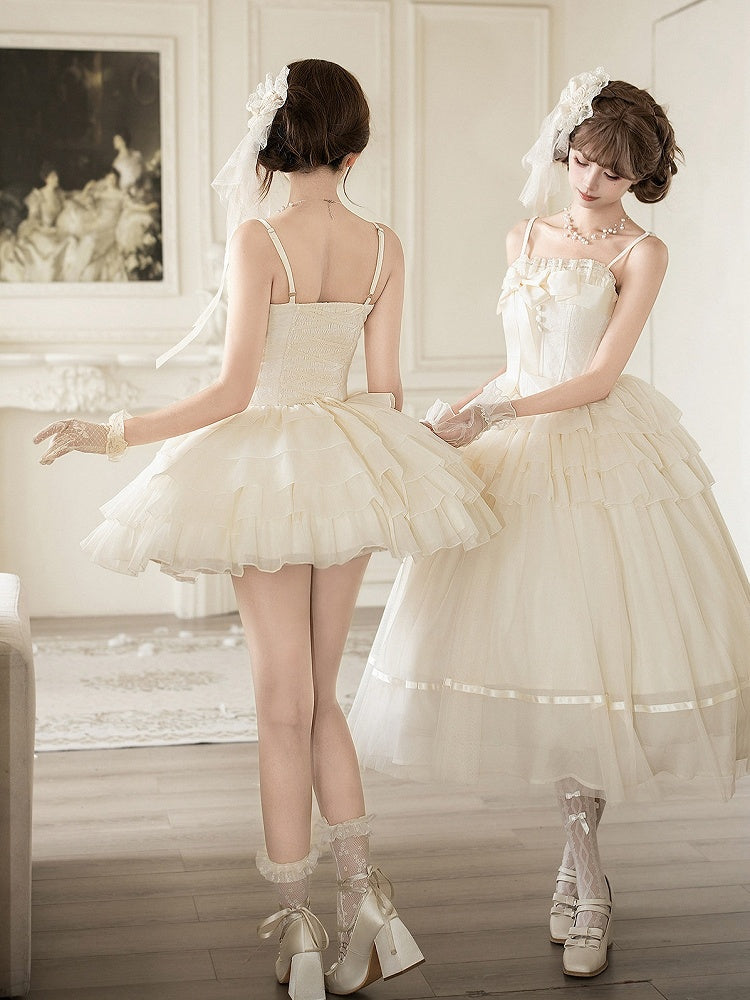 Boned Corset Waist Spaghetti Straps Dress Lolita JSK with Tiered Skirt - With PUJI | CoyBunny