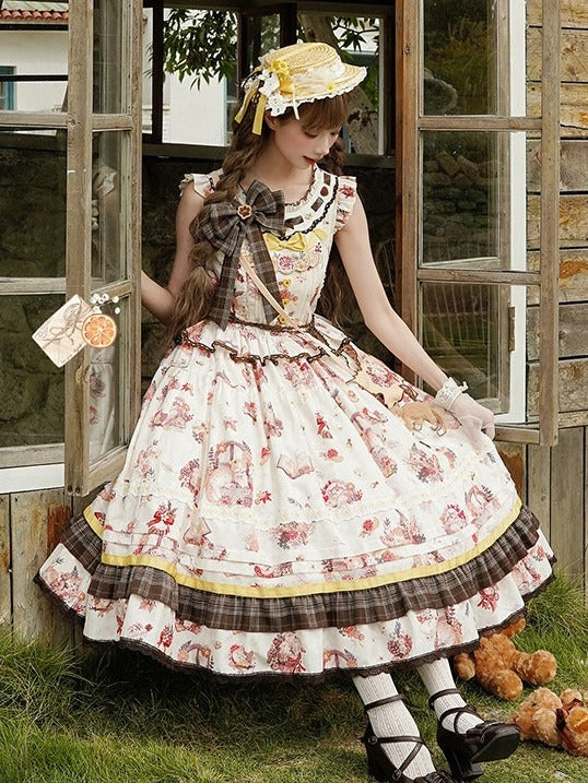 Cat and Maple Floral Print Jumper Skirt with Ruffle Trim - Lineall Cat | CoyBunny