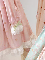 Pink Peter Pan Collar Bear & Cake Print Long-Sleeve OP Dress - Honey Village | CoyBunny