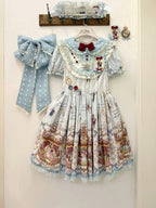 Azure Alice in Wonderland Theme Print Polka-dot Collar Sweet Gown - Forest Fairy Tales | CoyBunny