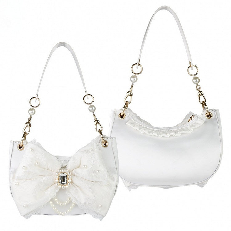 Sweet Lolita Satin Shoulder Bag with Sparkling Beaded Bow - Sheep Puff Bag | CoyBunny