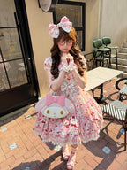 Cat Print Cream Sweet Lolita OP Dress with Removable Crisscross Halter Straps - Pastry Chef | CoyBunny