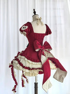 Red Ruffled Sweet Lolita Fluffy OP Dress Full Set | CoyBunny