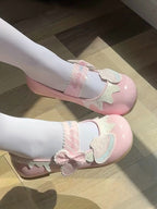 Pink Kawaii Polka Dot & Bowknot Flat Shoes with Happy Birthday Embroidery - Fairy Godmother | CoyBunny