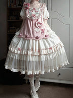 Cream Layered Ruffle High Waist Sweet Lolita Dress with Tulle Hem - Bodhi Original Design | CoyBunny