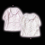 Bunny Ear Bow Collar Blouse, Short Sleeve, Pink & White Print - Kitty Bxllet | CoyBunny