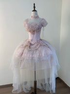 Pink Balletcore Princess Lolita Outfit - Boned Corset Top & Layered Ruffle Skirt Set | CoyBunny